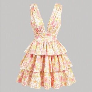 SHEIN Floral Pink and Yellow Tiered Dress